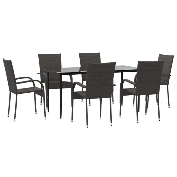 7-tlg. Garten-Essgruppe Braun Poly Rattan