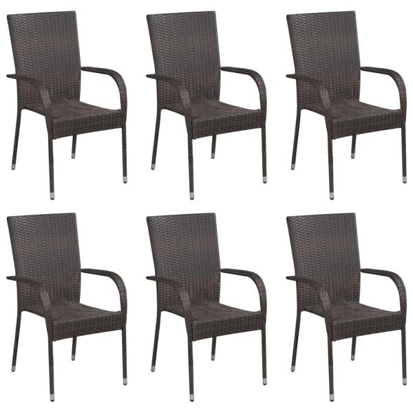 7-tlg. Garten-Essgruppe Braun Poly Rattan