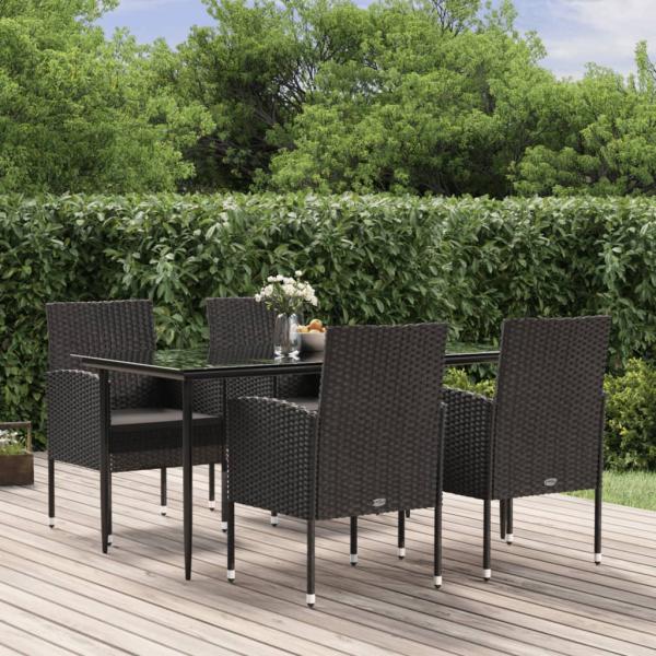 ARDEBO.de - 5-tlg. Garten-Essgruppe mit Kissen Schwarz Poly Rattan