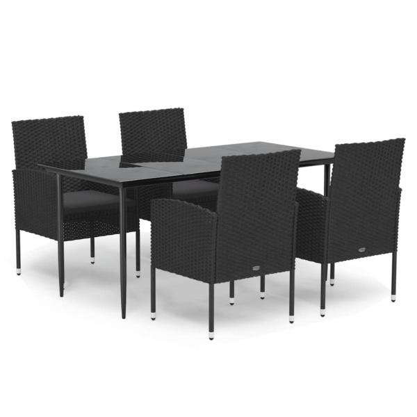5-tlg. Garten-Essgruppe mit Kissen Schwarz Poly Rattan