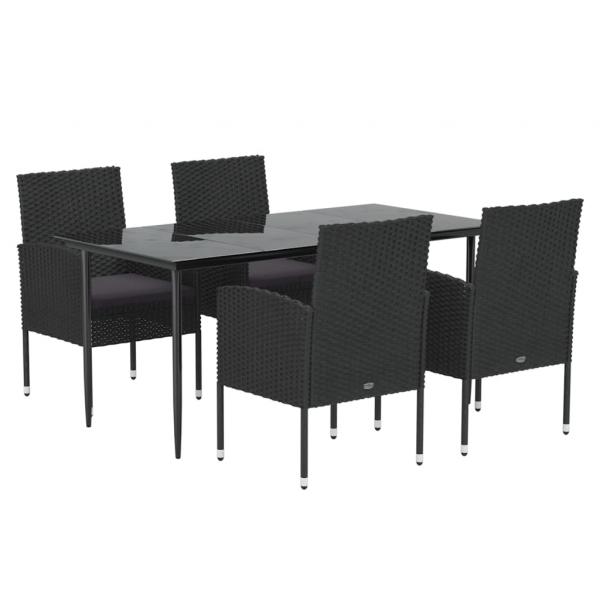5-tlg. Garten-Essgruppe mit Kissen Schwarz Poly Rattan