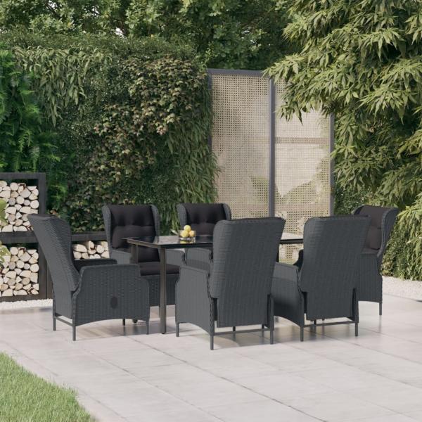 ARDEBO.de - 7-tlg. Garten-Essgruppe Dunkelgrau Poly Rattan