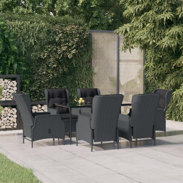 ARDEBO.de - 7-tlg. Garten-Essgruppe Dunkelgrau Poly Rattan