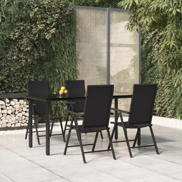 ARDEBO.de - 5-tlg. Garten-Essgruppe Schwarz Poly Rattan