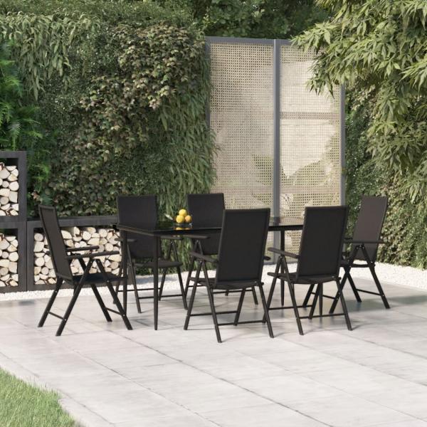ARDEBO.de - 7-tlg. Garten-Essgruppe Schwarz Poly Rattan
