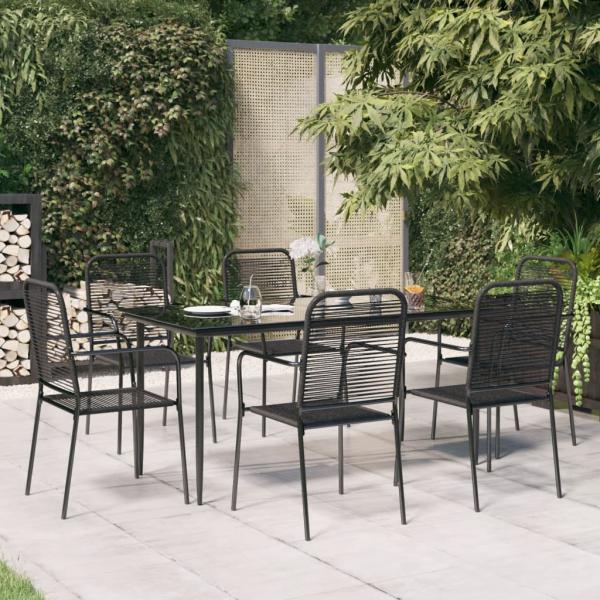 ARDEBO.de - 7-tlg. Garten-Essgruppe Schwarz Baumwollseil und Stahl