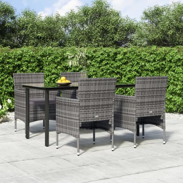 ARDEBO.de - 5-tlg. Garten-Essgruppe mit Kissen Grau und Schwarz