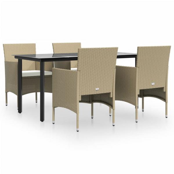 5-tlg. Garten-Essgruppe mit Kissen Beige und Schwarz