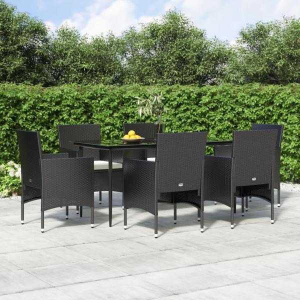 ARDEBO.de - 7-tlg. Garten-Essgruppe mit Kissen Schwarz
