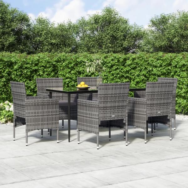 ARDEBO.de - 7-tlg. Garten-Essgruppe mit Kissen Grau und Schwarz