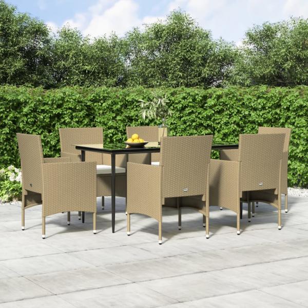 ARDEBO.de - 7-tlg. Garten-Essgruppe mit Kissen Beige und Schwarz