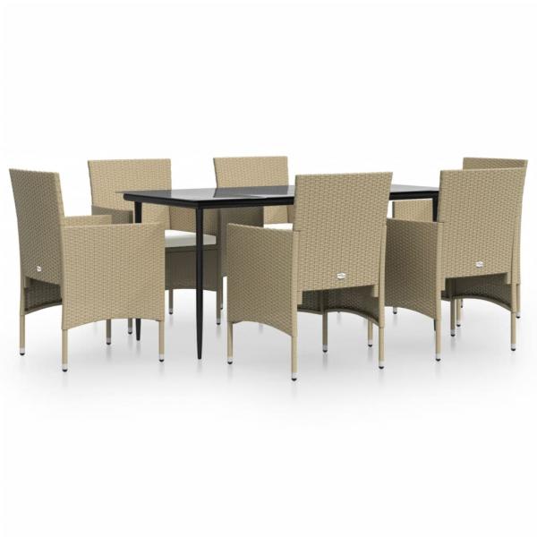 7-tlg. Garten-Essgruppe mit Kissen Beige und Schwarz