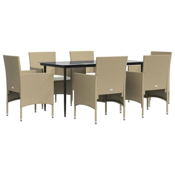 7-tlg. Garten-Essgruppe mit Kissen Beige und Schwarz