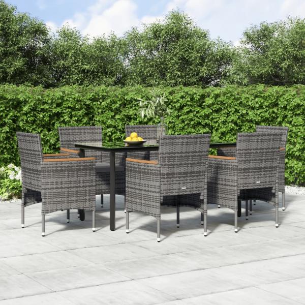 ARDEBO.de - 7-tlg. Garten-Essgruppe mit Kissen Grau und Schwarz