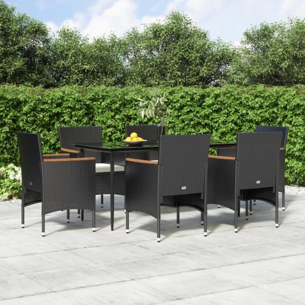 ARDEBO.de - 7-tlg. Garten-Essgruppe mit Kissen Schwarz