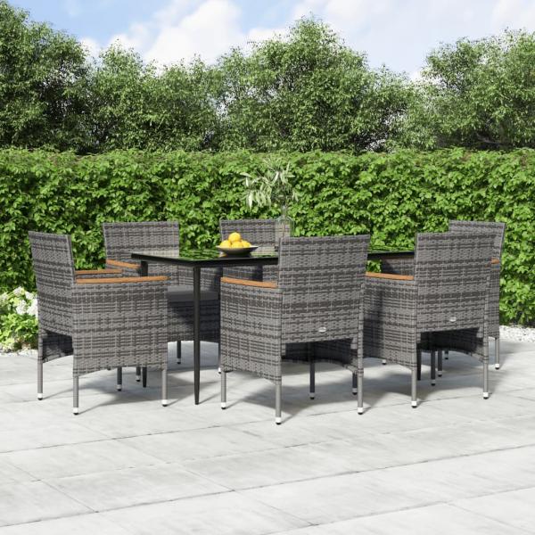ARDEBO.de - 7-tlg. Garten-Essgruppe mit Kissen Grau und Schwarz