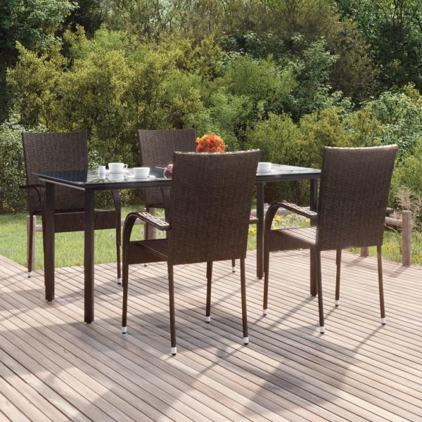 ARDEBO.de - 5-tlg. Garten-Essgruppe Braun Poly Rattan
