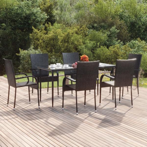 ARDEBO.de - 7-tlg. Garten-Essgruppe Schwarz Poly Rattan