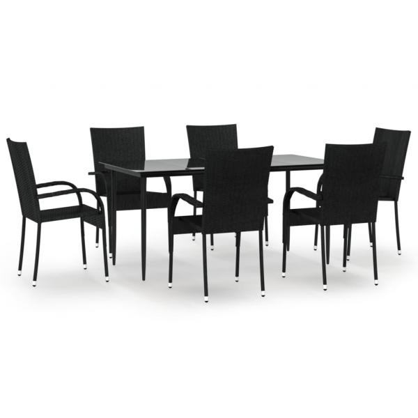 7-tlg. Garten-Essgruppe Schwarz Poly Rattan