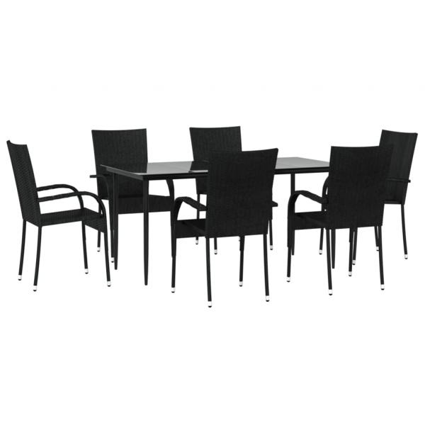 7-tlg. Garten-Essgruppe Schwarz Poly Rattan