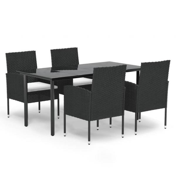 5-tlg. Garten-Essgruppe mit Kissen Schwarz Poly Rattan