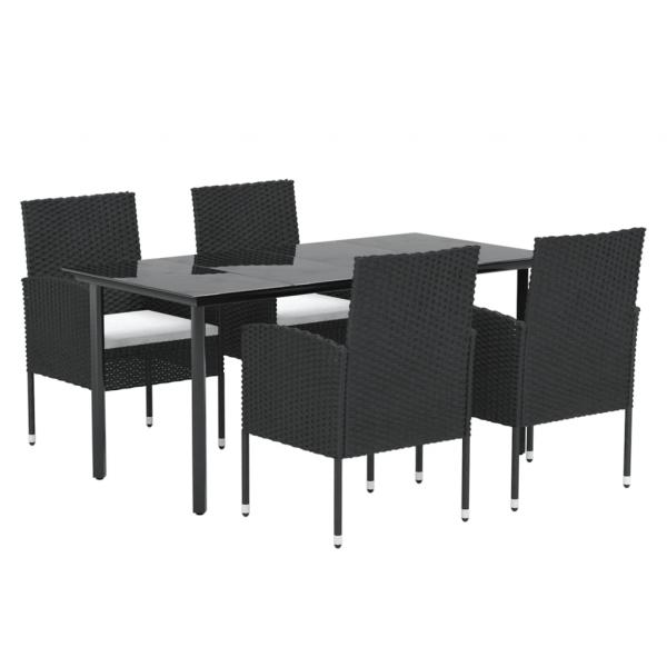 5-tlg. Garten-Essgruppe mit Kissen Schwarz Poly Rattan