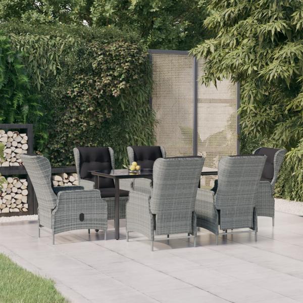 ARDEBO.de - 7-tlg. Garten-Essgruppe Hellgrau Poly Rattan