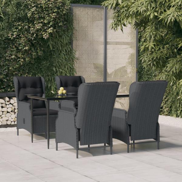 ARDEBO.de - 5-tlg. Garten-Essgruppe Dunkelgrau Poly Rattan
