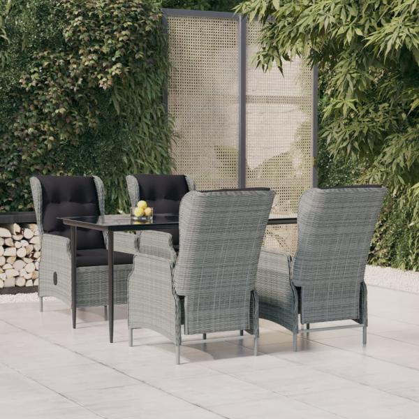 ARDEBO.de - 5-tlg. Garten-Essgruppe Hellgrau Poly Rattan