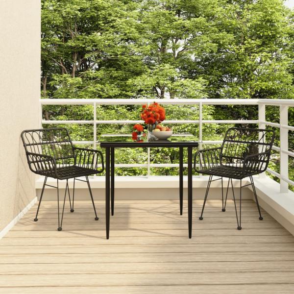 ARDEBO.de - 3-tlg. Garten-Essgruppe Schwarz Poly Rattan