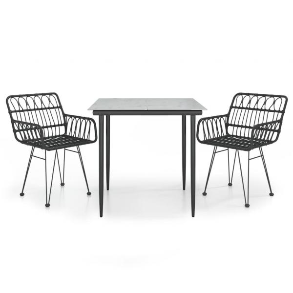 3-tlg. Garten-Essgruppe Schwarz Poly Rattan