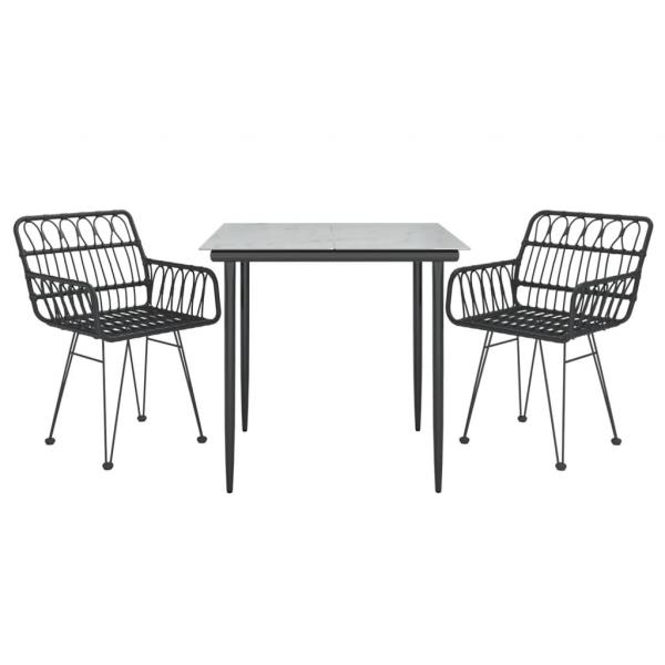3-tlg. Garten-Essgruppe Schwarz Poly Rattan
