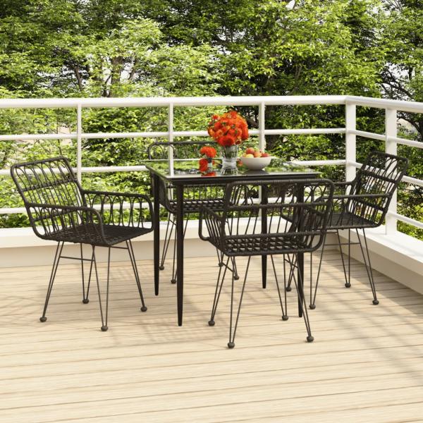 ARDEBO.de - 5-tlg. Garten-Essgruppe Schwarz Poly Rattan