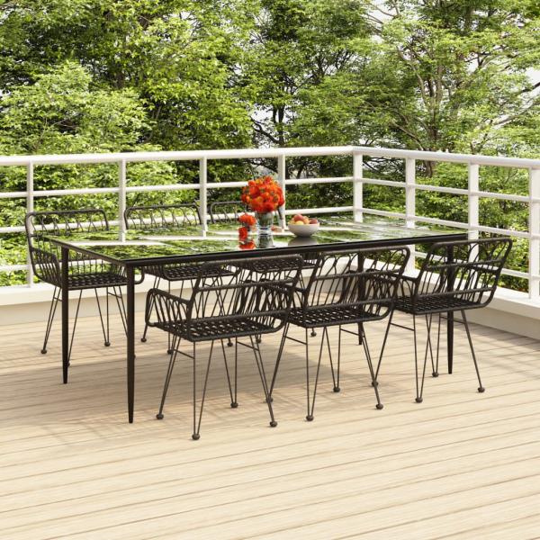 ARDEBO.de - 7-tlg. Garten-Essgruppe Schwarz Poly Rattan