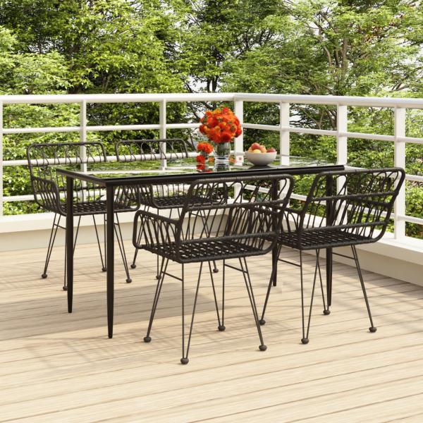 ARDEBO.de - 5-tlg. Garten-Essgruppe Schwarz Poly Rattan