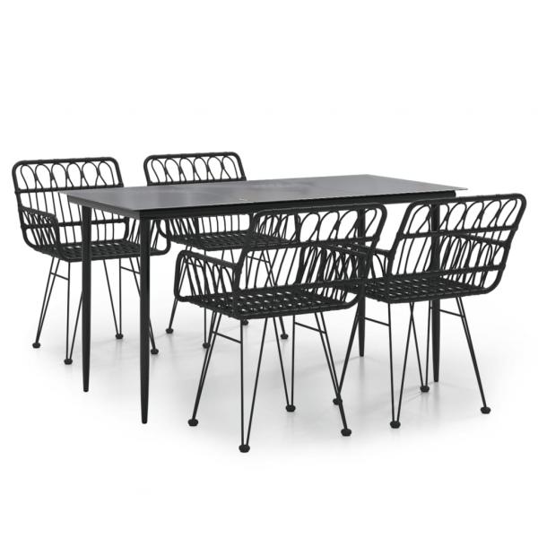 5-tlg. Garten-Essgruppe Schwarz Poly Rattan