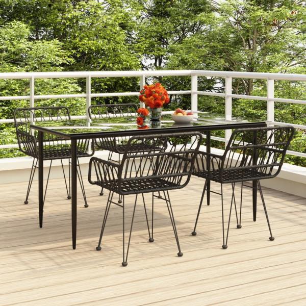 ARDEBO.de - 5-tlg. Garten-Essgruppe Schwarz Poly Rattan