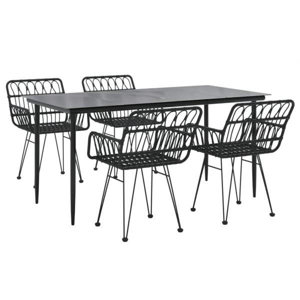 5-tlg. Garten-Essgruppe Schwarz Poly Rattan