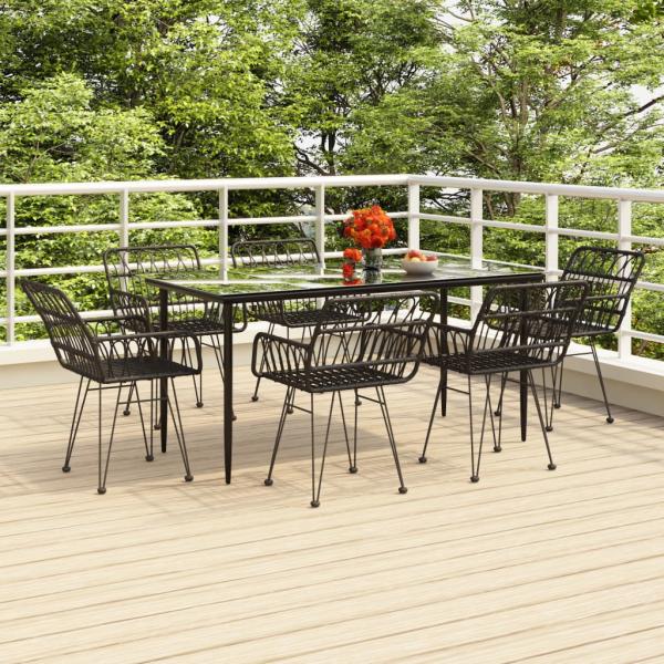 ARDEBO.de - 7-tlg. Garten-Essgruppe Schwarz Poly Rattan