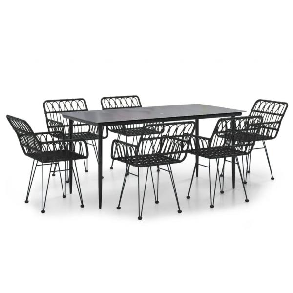 7-tlg. Garten-Essgruppe Schwarz Poly Rattan