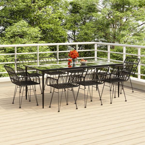 ARDEBO.de - 9-tlg. Garten-Essgruppe Schwarz Poly Rattan