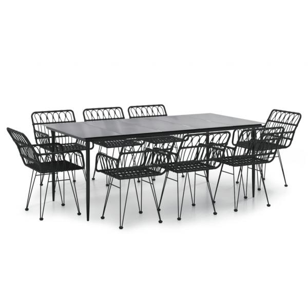 9-tlg. Garten-Essgruppe Schwarz Poly Rattan