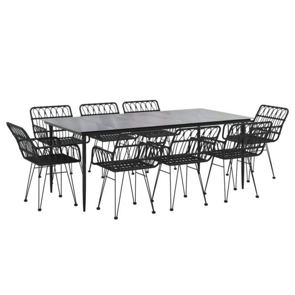 9-tlg. Garten-Essgruppe Schwarz Poly Rattan