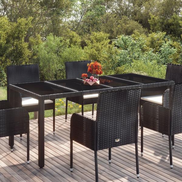 ARDEBO.de - Gartentisch mit Glasplatte Schwarz 190x90x75 cm Poly Rattan
