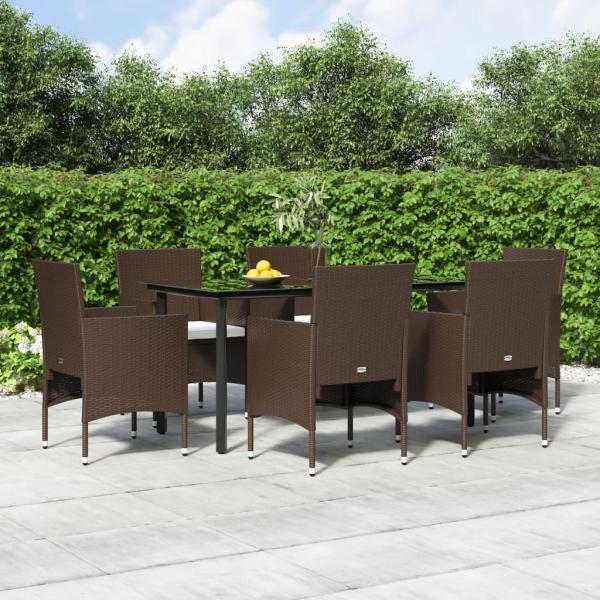 ARDEBO.de - 7-tlg. Garten-Essgruppe mit Kissen Braun und Schwarz