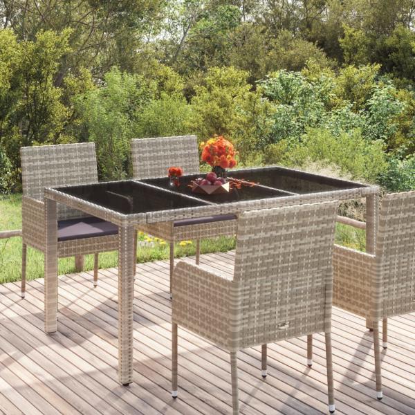 ARDEBO.de - Gartentisch mit Glasplatte Grau 150x90x75 cm Poly Rattan