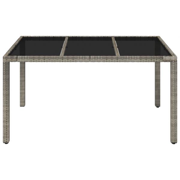 Gartentisch mit Glasplatte Grau 150x90x75 cm Poly Rattan