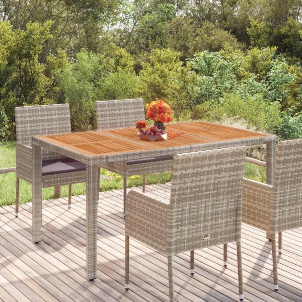 ARDEBO.de - Gartentisch mit Holzplatte Grau 150x90x75 cm Poly Rattan