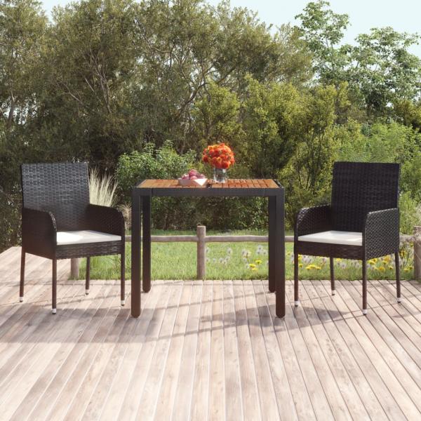 ARDEBO.de - Gartentisch mit Holzplatte Schwarz 90x90x75 cm Poly Rattan