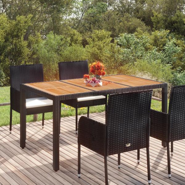 ARDEBO.de - Gartentisch mit Holzplatte Schwarz 150x90x75 cm Poly Rattan